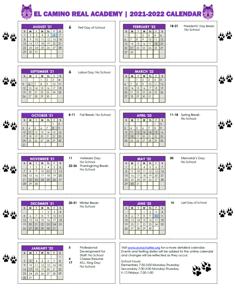 El Camino Real Academy Calendar 